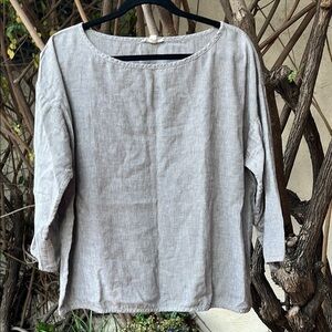 Eileen Fisher Gray 3/4 Sleeve Boxy Blouse